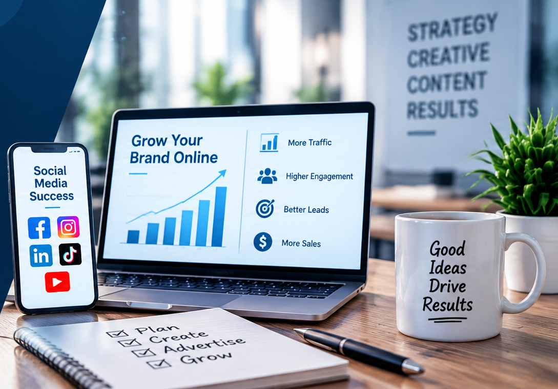 Social media advertising and digital marketing workspace